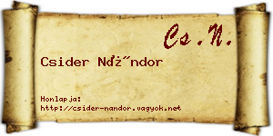 Csider Nándor névjegykártya